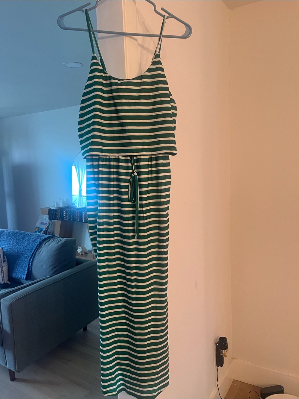 Green and White Striped Maxi Dress